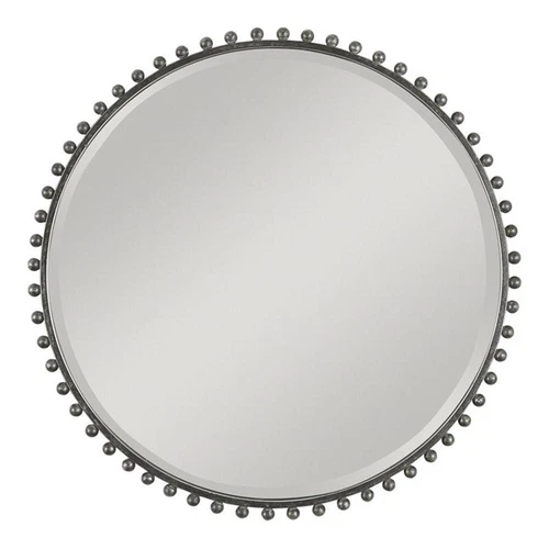 Uttermost Taza Round Iron Metal Mirror w/ Silver Highlights in Black/Silver - Picture 1 of 7