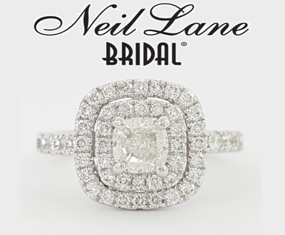 Neil Lane Cushion Diamond Double Halo Engagement Ring ct 14K White Gold 