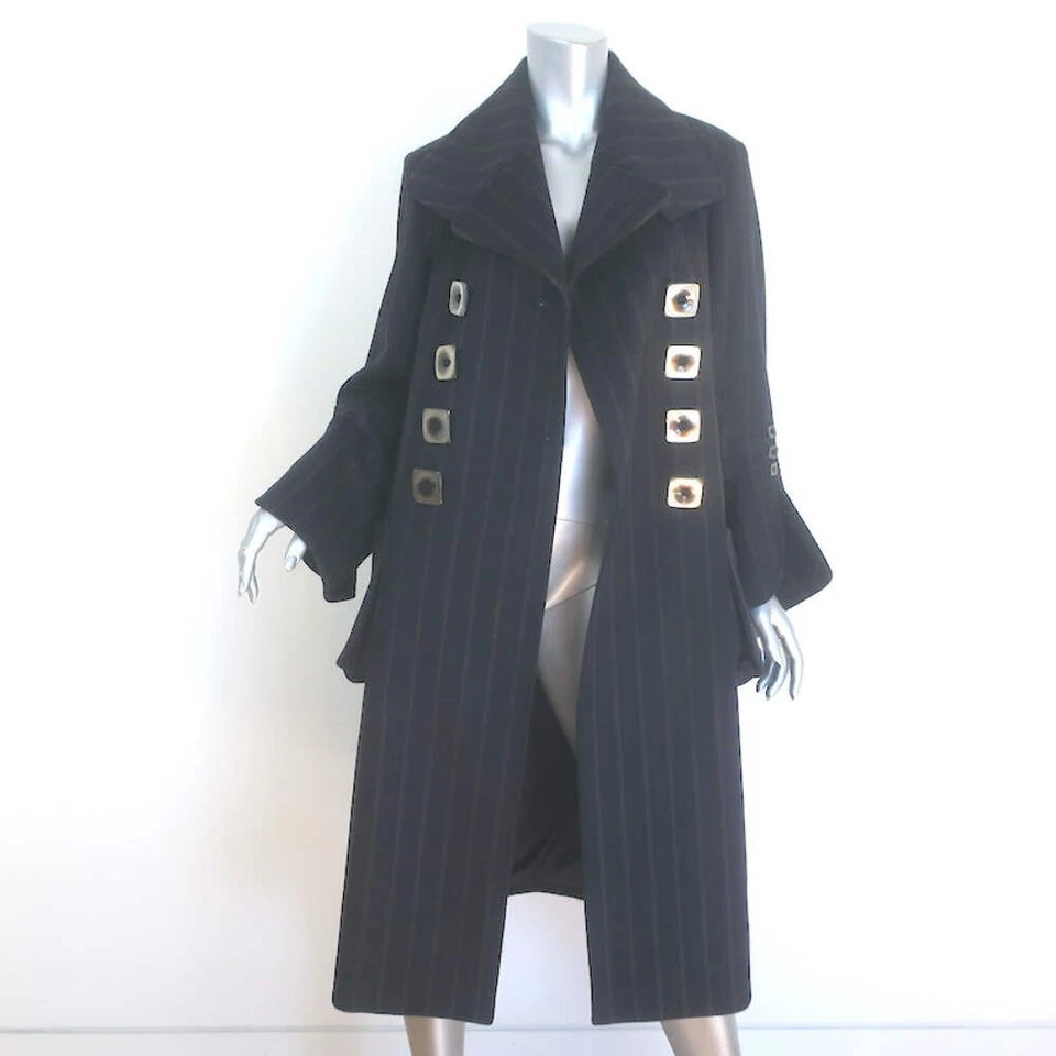 Abrigo Emporio Armani Doble Pecho Rayas Negro Lana Virgen Talla 40 Foto 3 de 4