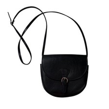 Borsa a tracolla vintage italiana Firenze in pelle nera con sella lusso minimalista