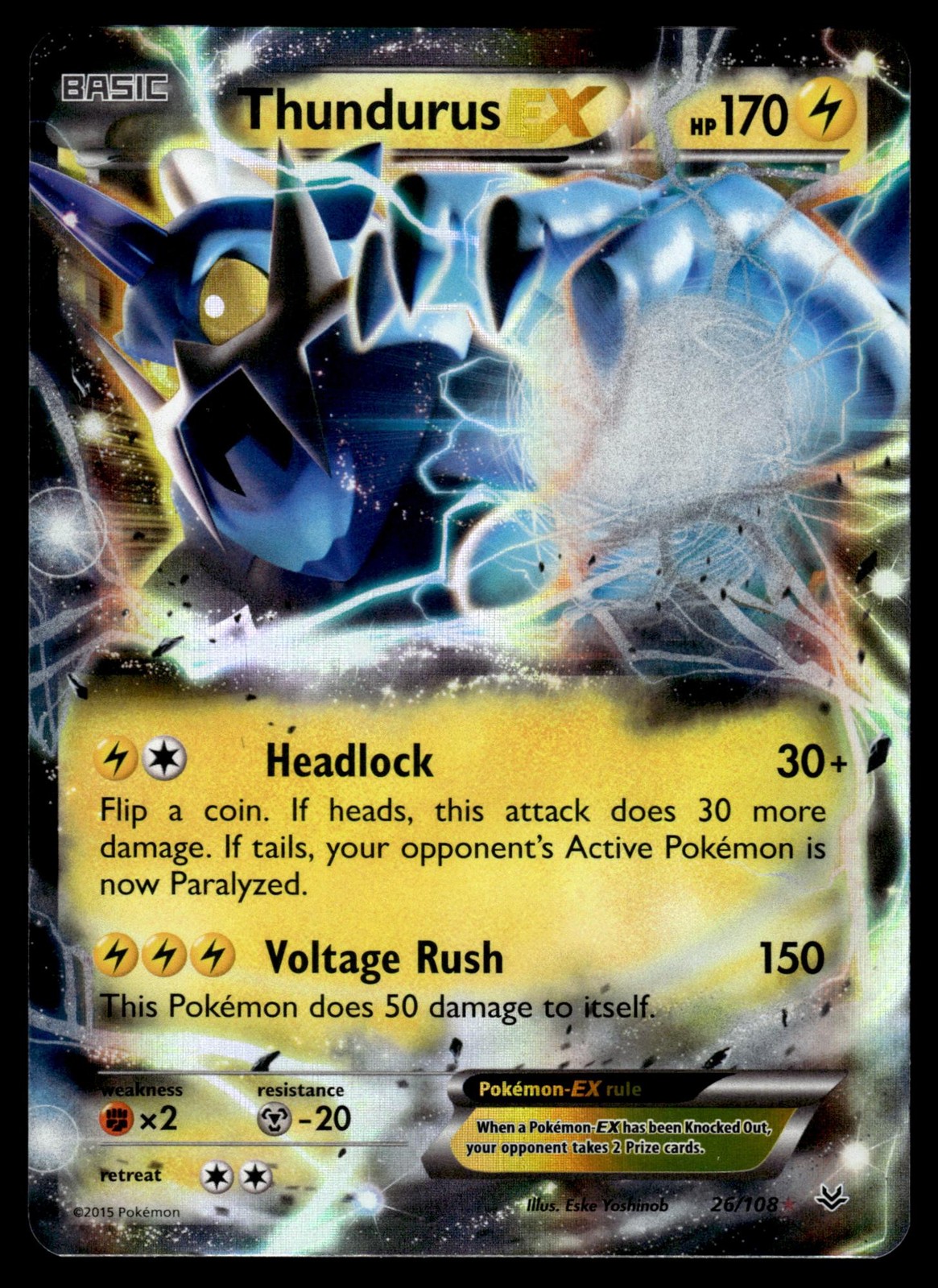 Thundurus EX 26/108 Holo Rare EX Roaring Skies Pokemon NM