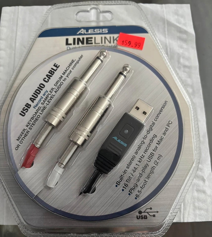 Alesis LineLink Dual 1/4" to USB Audio Mixer Instrument Line Link Cable - Image 2 of 2