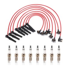 ENA Set of 8 Platinum Spark Plug and Red Wire Set Compatible with Ford Mercur...