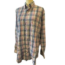 Vintage Peter Millar Men's 100 Cotton Casual Button-Up Long Sleeve Plaid Sz L