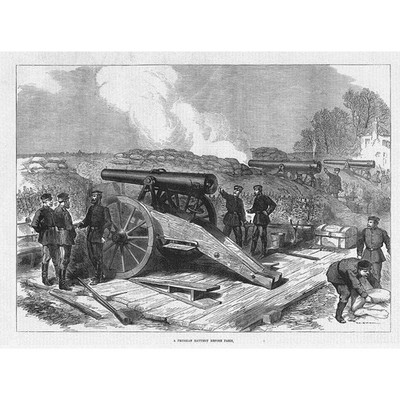 BELAGERUNG VON PARIS Eine preußische Batterie vor dem Angriff - antiker Druck 1871