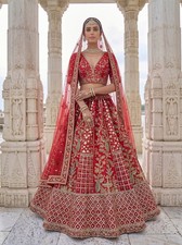 Gadhwal Silk Lehenga Choli Peacock Mirror Work Bridal Wedding Outfit