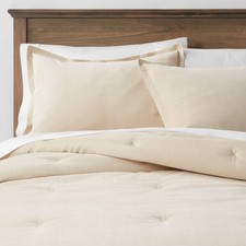 Threshold Cotton Velvet Comforter Set Year-Round OEKO-TEX, Khaki, Full/Queen