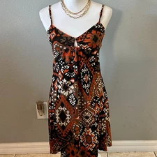 Pimkie Boho Print Spaghetti Strap Mini Dress Tie Front cottagecore