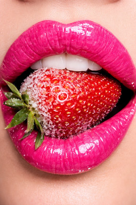 Sugar Kiss Strawberry Hot Pink Lips Poster Druck gerahmte Leinwand Wandbild