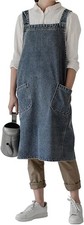Denim Cotton Canvas Cross Back Aprons Solid Color Shop Kitchen Garden Square ...
