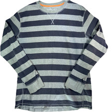 Eddie Bauer Thermal Shirt Mens XL Crew Neck Lightweight Striped Blue Gray