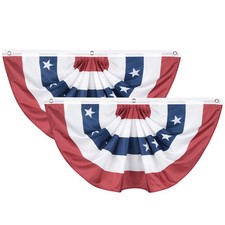2 Pcs 1.5x3 Ft USA Pleated Fan Flag Half Fan Banner American Bunting Decoration