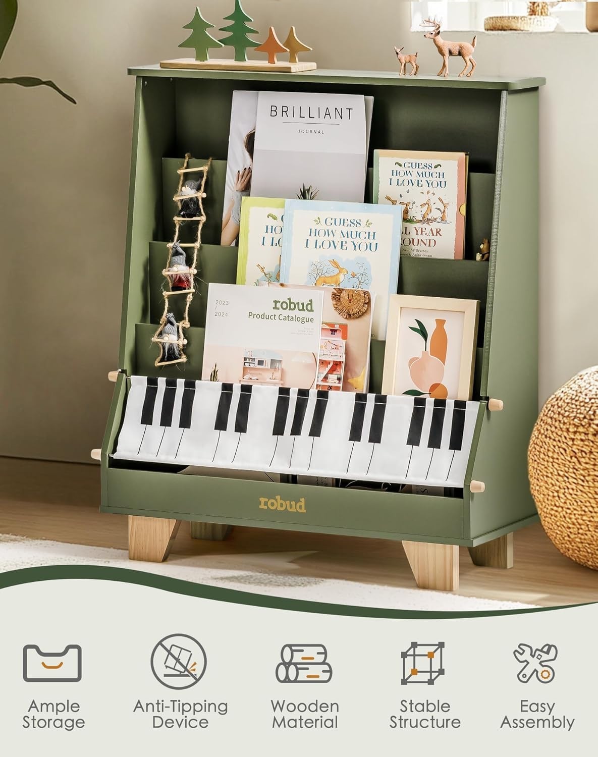 Robud Kids Bookshelf Wooden Book Shelf with Stability & Sturdiness for Kids Room