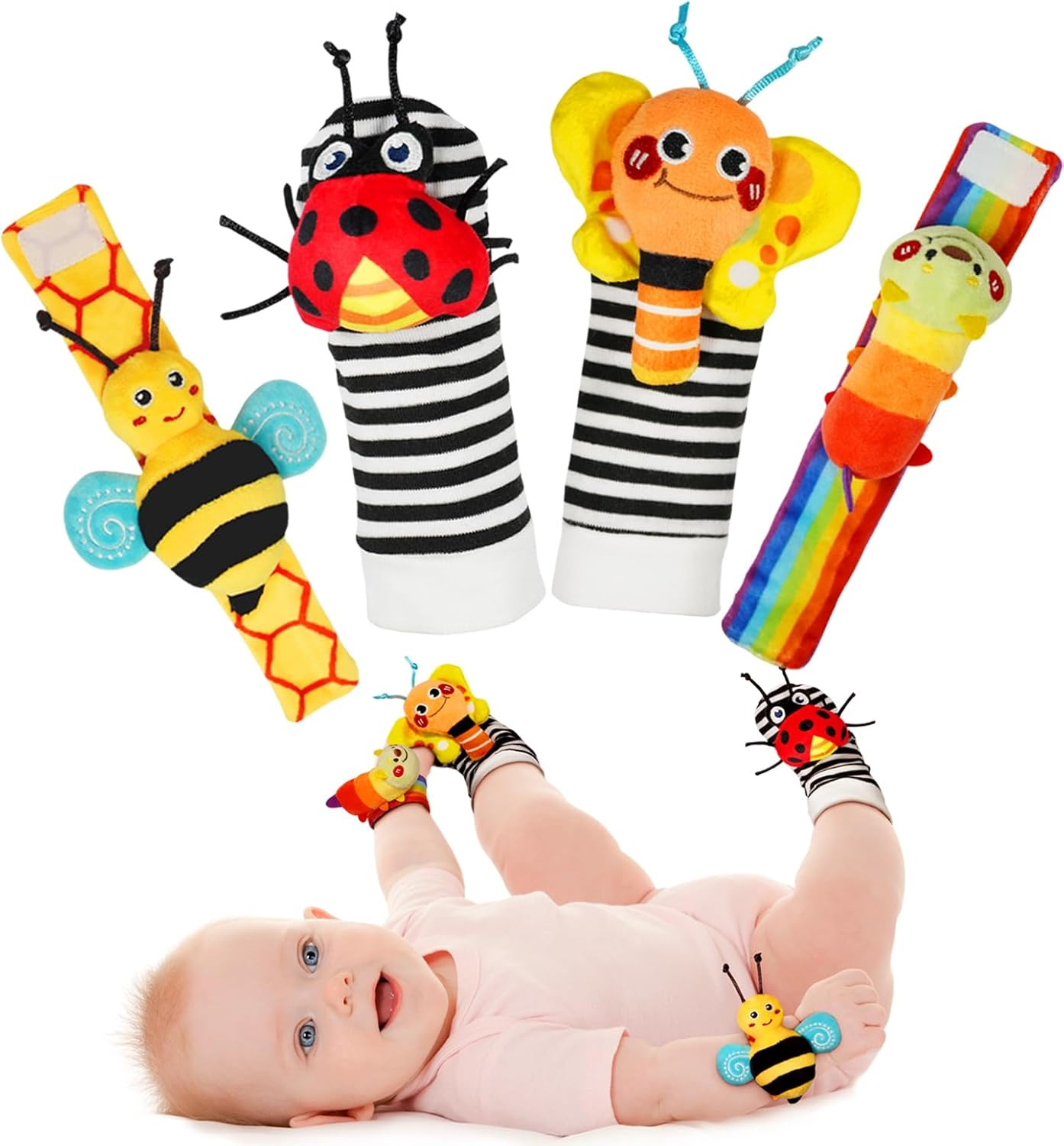 Wrist Rattle Socks and Foot Finder - Baby Educational Toy for Newborn Boys and G