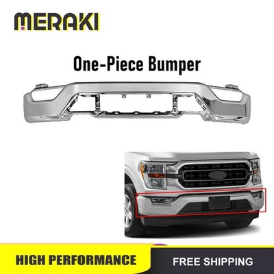 For 2021-2022 Ford F-150 One-Piece Chrome Front Bumper Face Bar W/O Sensor Holes