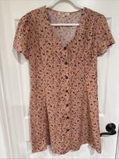 Rewind Women's XL Short Sleeve Knee Length Sundress Peach Floral Cottagecore
