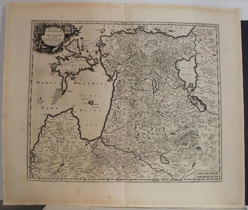 LATVIA & ESTONIA 1680ca FREDERIK DE WIT UNUSUAL ANTIQUE COPPER ENGRAVED MAP