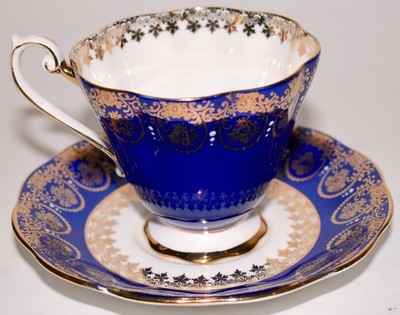 Antique Royal Standard Cup & Saucer England Bone China Cobalt Blue Gold FreeS&H