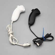 Nintendo Wii Controller OEM Black  White Nunchucks Set of 2 - Tested