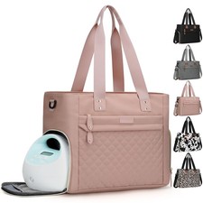 Large Travel Diaper Bag Tote with Laptop Sleeve for Moms and Dads, Pink