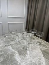 Set of 8 Vintage Coupe Champagne Glasses Clear Stemware Shallow Bowl Cocktail