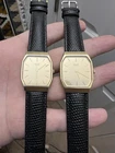 🌑🌕2 Fancy Vintage Hexagonal Tank Seiko Men Watch Black Leather🌕🌑