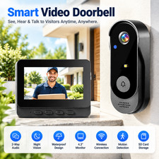 Wireless Smart LCD Intercom Video Doorbell Camera w/ 4.3" Monitor No WiFi Needed