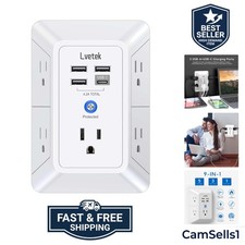 5 Outlet Extender Multi Plug Wall Outlets with 4 USB Charging Ports 1 USB C O...
