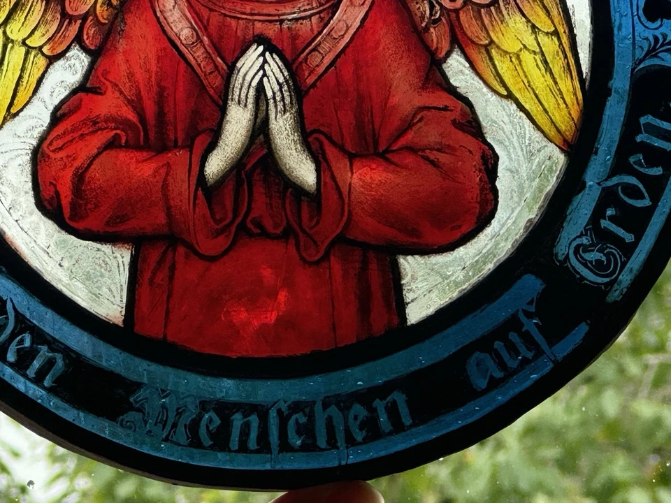 Fensterbild Bleiverglasung Engel Ehre sei Gott in der Höhe- Friede den Menschen - Bild 3 von 4