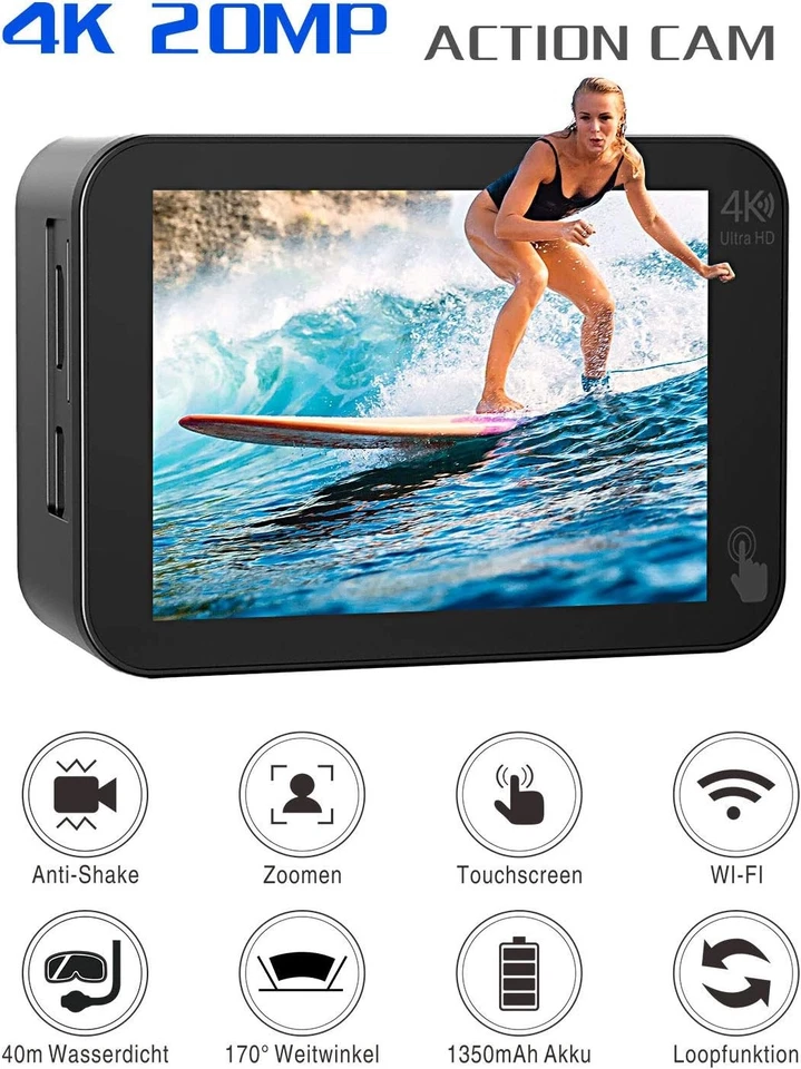 Campark 4K Action Camera 20MP WiFi Sports Touch Screen EIS Waterproof Camcorder - Image 3 of 4