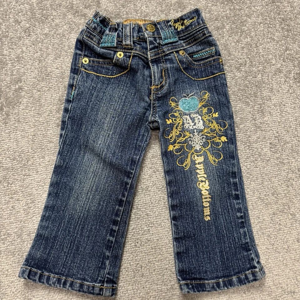 Pantalones de mezclilla vintage Y2K con parte inferior de manzana bordados para niños pequeños niñas bebé 12 meses Foto 2 de 4
