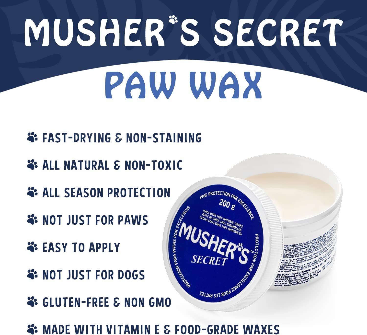Musher’S Secret Dog Paw Wax 200G – Natural Paw Balm for Dogs with Vitamin E – He