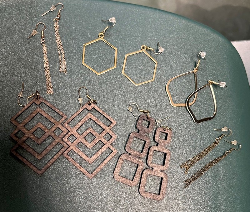 Earrings New-  Lot Of 6 Pairs  Gold tone and wood Handmade