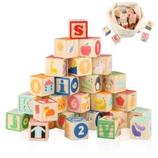 ABC Wooden Building Blocks for Toddlers 1-3 | 26-Piece Educational Stacking Toys