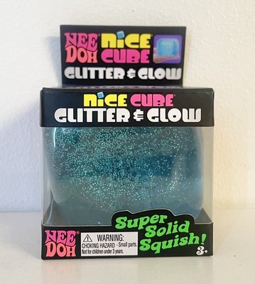 NeeDoh schöner Würfel Glitzer & Leuchten super solides Quetschspielzeug neu im versiegelten Karton - blau 