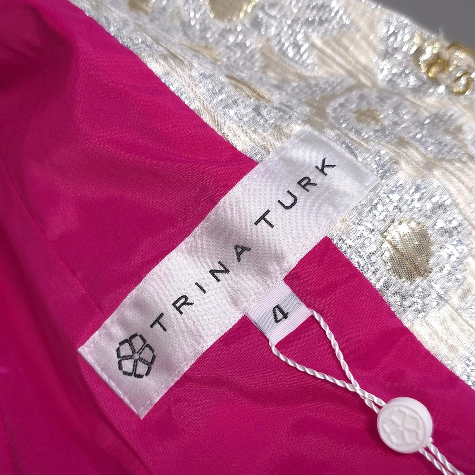 TRINA TURK New Carrington Shiny Blazer Size 4 Metallic Daisy Jacquard Jacket - Image 2 of 4