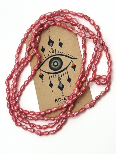 Vintage Y2K Pink Rice Pearl Long Single Strand Necklace - 23”