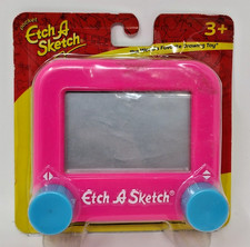Pocket Etch A Sketch Drawing Toy Hot Pink With Aqua Knobs Stocking Stuffer New
