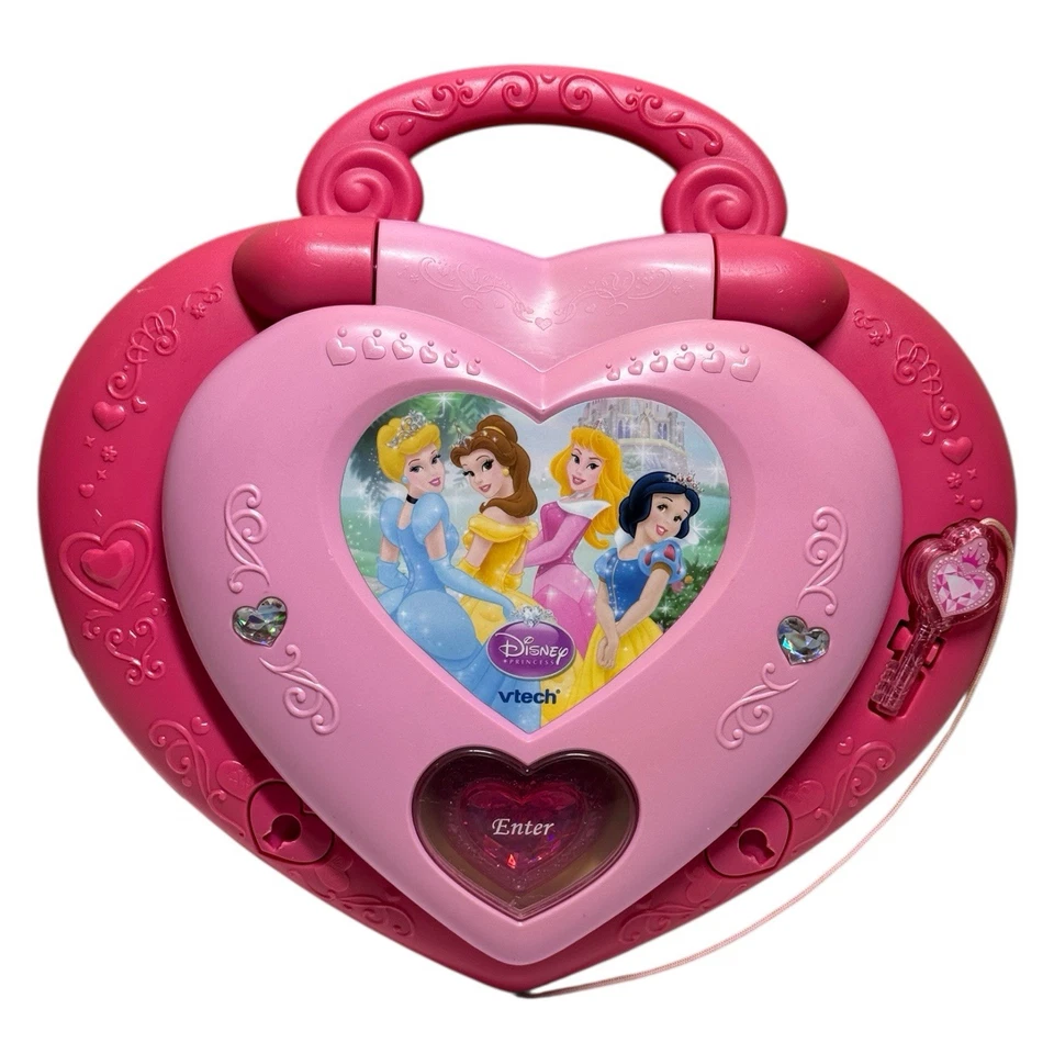 Rare 2010 VTech Disney Princess Magical Learning Laptop With Key & Drawer Pink - Image 2 of 4