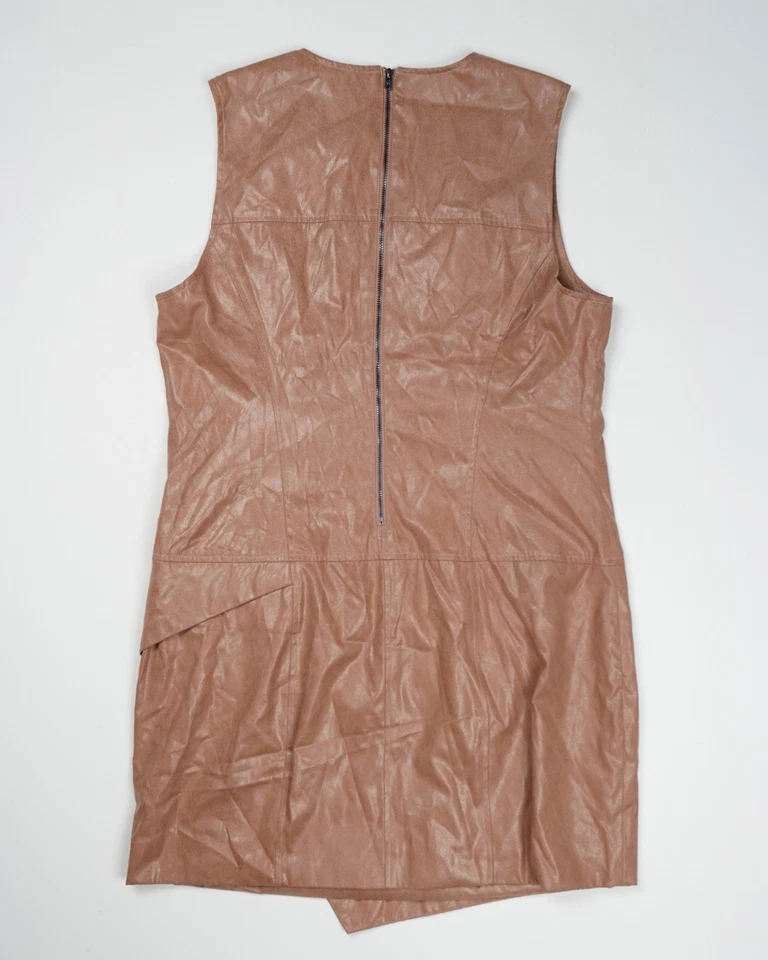 Calvin Klein Women's Faux-Leather Sheath Dress 14 Tan - image 2 of 4