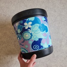 Vintage Bin Waste Paper Basket 1970s  Retro Plastic Kitsch Blue Floral Prop