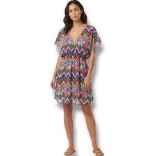 Miken Swim Women  s Multicolor Chevron Deep V-Neck Sleeveless Cover-Up   Size XS
