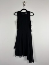 Nwt Adrianna Papell Jersey Chiffon Fit & Flare Dress Size 4 Black Asymmetrical