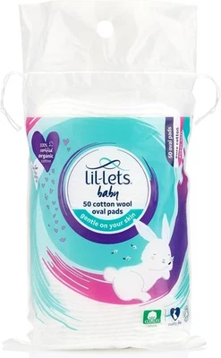 Lil-Lets Baby Cotton Wool Oval Pads Certified Organic 100% Pure Cotton UK