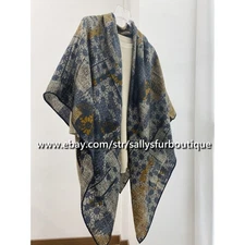 Sallys 70% Cashmere & 30% Silk Wrap Scarf Geometric Print Double Face Shawl 53"