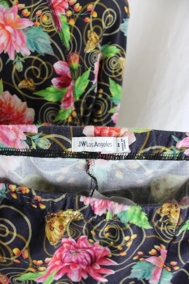 Leggings femininas JW Los Angeles azul marinho rosa estampa multi floral mistura de algodão M - Imagem 3 de 4
