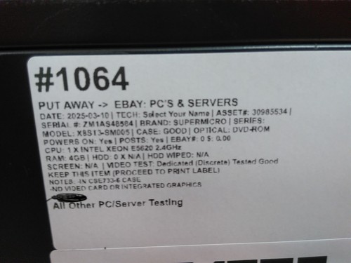 SuperMicro X8ST3-SM005 Motherboard Intel Xeon E5620 2.4GHz 4GB w/CSE-733 Chassis - Picture 10 of 11