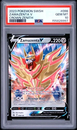 2023 POKEMON SWORD & SHIELD CROWN ZENITH #098 ZAMAZENTA V PSA 10