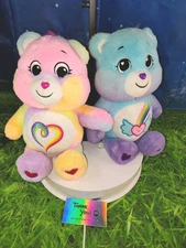 14" Dream Bright Care Bear & 14" Togetherness Rainbow Heart Carebear Lot (P-081)