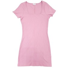 Cotton On Pink Ribbed Square Neck Mini Dress L Short Sleeve Bodycon Stretch